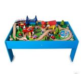 UIIDE榉木制轨道火车玩具套装 木质轨道桌子托马斯小火车玩具带桌