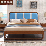 丽林 北欧实木床双人床 1.5/1.8米 中式乌金木现代简约卧室真皮床