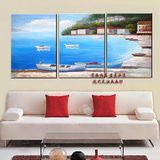 特价手绘油画欧式风景画无框画客厅卧室背景墙挂画地中海三拼油画