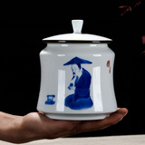 景德镇高档手工手绘人物陶瓷功夫茶叶罐带盖普洱茶散茶储物密封罐