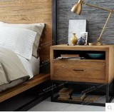 美式铁艺实木做旧移动床头斗柜收纳储物柜松木简约创意床头置物柜