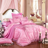 贡缎提花夹棉床盖四件套纯棉婚庆公主床上用品双人蕾丝床单被套罩