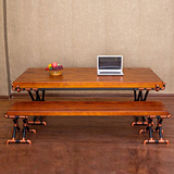 美式复古餐桌实木铁艺餐椅简约工业风做旧组装办公桌电脑桌可定制