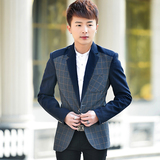 格子西装男休闲外套秋冬季韩版男士小西服青年学生英伦修身型单件