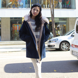 2015冬季新款羊羔毛外套女韩国大毛领连帽纯色中长款工装棉衣棉服