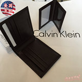 美国代购CK/Calvin Klein十字纹真皮短横款男式钱包礼盒礼物现货