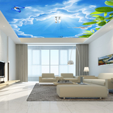 现代简约3d天花板墙纸大型壁画蓝天白云客厅卧室吊顶无纺布壁纸