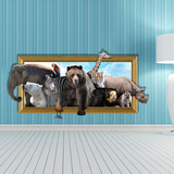 佩格 3D立体墙贴 3D动物壁画贴纸 儿童卧室背景墙贴 立体动物世界