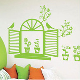 田园风格墙贴假窗户盆栽贴纸 卧室床头客厅沙发背景装饰贴画墙画