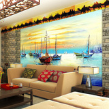 大型3d立体壁画客厅沙发卧室电视背景墙纸壁纸欧式帆船地中海风格
