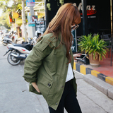 韩国风衣女外套短款2016春装新款韩版军绿色军工装宽松休闲夹克女