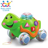 正品汇乐聪明小绿龟学习形状字母灯光音乐 拖拉玩具 车716 12个月