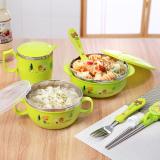 新款不锈钢儿童碗餐具套装宝宝碗抗摔隔热保温碗练习筷勺叉哺食碗