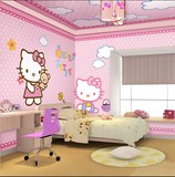 儿童房女孩公主卧室床头幼儿园背景墙卡通墙纸kitty壁纸