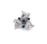［欧洲古董珠宝］18k白金钻石蓝宝石胸针 1950年 国内现货