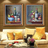 两联组合欧式客餐厅玄关会所娱乐城装饰画葡萄酒水果手绘静物油画