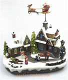外贸圣诞节雪房子 豪华摆件带灯带音乐圣诞老人骑鹿农场圣诞道具