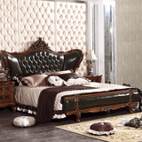 美式橡木深色全实木真皮床 欧式黑色双人床1.8m-2.2米高档软皮床