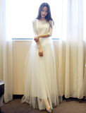 大叔原创设计高端定制温婉优雅蕾丝修身复古网纱白色仙女连衣长裙