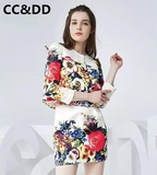 CCDD2016春装新款专柜正品女田园花卉热带风印花暗纹提花短外套