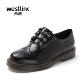 Westlink/西遇2016春新款 复古擦色布洛克圆头系带牛津鞋平底女鞋