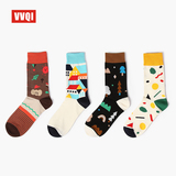 VVQI可爱中筒卡通韩国创意原宿街头两条杠秋冬季新款棉袜男女袜子