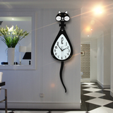 钟表挂钟客厅摇尾猫咪现代简约创意欧式静音摇摆挂表卧室石英时钟