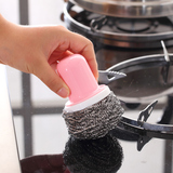 日式带柄钢丝球刷子 洗锅清洁刷 强力去污 不伤手擦刷锅