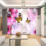 3D立体唯美浪漫现代温馨鲜花蝴蝶壁纸装饰画客厅电视背景墙纸壁画