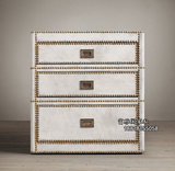 欧式美式乡村复古皮箱铜钉包超纤皮铆钉高级床头柜边几三抽储物箱