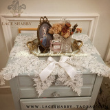 LACESHABBY进口定制奢钉珠珍珠法国蕾丝纱白色圆形桌布桌旗盖巾
