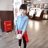 MIKA童装 2016春秋装新款韩版女童纯棉休闲长袖牛仔衬衫衬衣