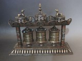 宗教收藏品 老物件紫铜鎏银镶嵌多宝转经筒转经轮摆件 佛家用品