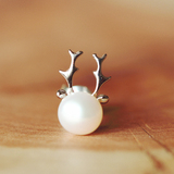 925纯银耳饰麋鹿甜美可爱创意文艺时尚天然珍珠动物耳钉女款礼物