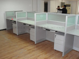 长春办公家具组装4人组合员工位卡座兰蓝色带屏风职员办公桌子