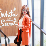 2015秋装新款 韩版橙色一粒扣宽松茧型中长款西装 女潮外套