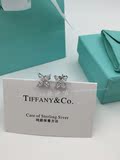 香港代购正品Tiffany蒂芙尼925纯银镶钻四叶女士迷你耳钉礼物