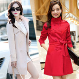 2016新款春装韩版女装修身显瘦大码风衣外套中长款长袖收腰薄外套