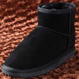 2015男士雪地靴流行男鞋牛皮靴子纯色光板鞋牛筋底保暖短筒靴潮鞋