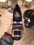 香港代购RV女鞋圆头漆皮中跟金属方扣香蕉跟单鞋女鞋婚鞋