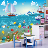 3d卡通儿童房海洋无缝大型壁画电视沙发卧室背景墙纸海豚帆船壁纸