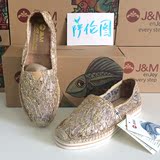 2015新款JM快乐玛丽布鞋 女 夏 厚底蕾丝帆布鞋 镂空女鞋51062W金