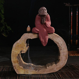 新款创意紫砂人物达摩祖师倒流香炉彩砂树桩根雕搭配香炉茶宠摆件