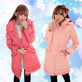 2015新款韩版潮女式学生甜美修身显瘦粉色品牌羽绒服女中长款加厚