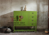 新中式仿古做旧家具古典实木鞋柜储物柜玄关柜餐边柜复古彩漆彩绘