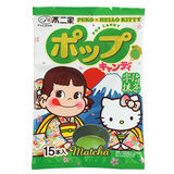日本进口糖果不二家牛奶妹hello kitty宇治抹茶牛奶棒棒糖87g15枚