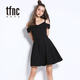 TFNC2016吊带漏肩雪纺连衣裙女夏 性感修身显瘦黑色小礼服小黑裙