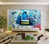 立体海底世界大型壁画3D壁纸墙贴电视背景墙客厅卧室壁画墙纸海豚