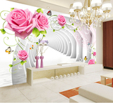3D立体简约大型玫瑰壁画墙纸无缝沙发电视温馨卧室背景墙壁纸客厅