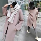 687#韩国宽松气质学院风毛呢外套女中长款茧型驼粉色羊毛呢子大衣